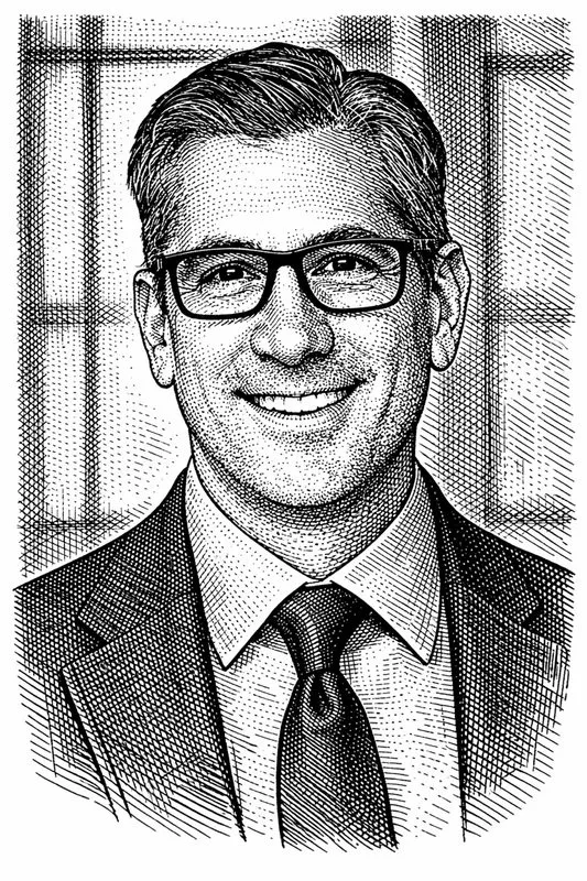 Engraved-style portrait of Bill Gregory, Founder & Principal of Agentive Capital